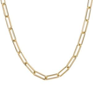 18K Gold Plated Flat Rectangle Paperclip Link Chain Necklace Gift Mother Sister